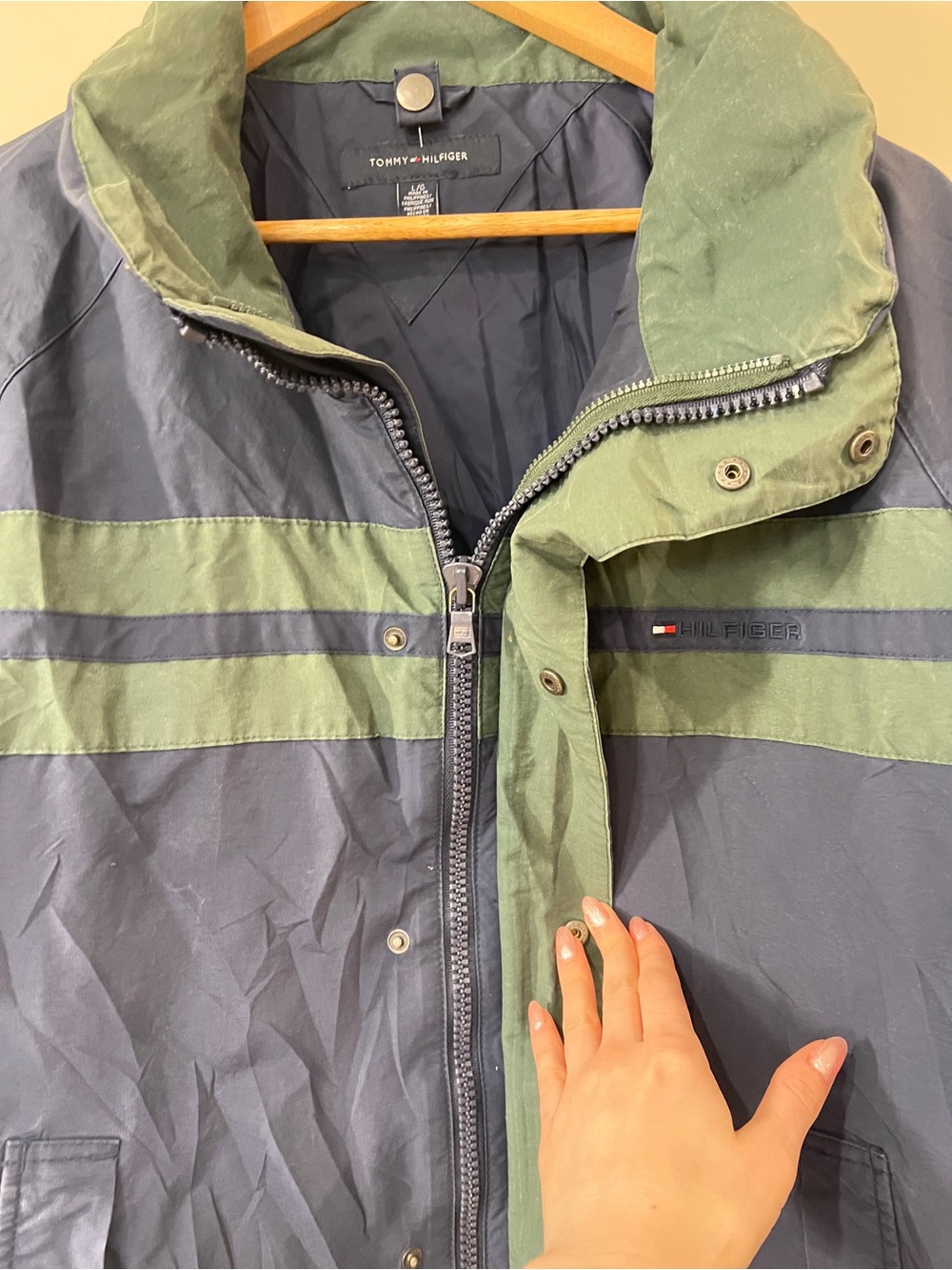 Vintage Tommy Hilfiger Hooded Windbreaker Jacket Mens Large Blue Green Y2K 90s - Picture 9 of 14